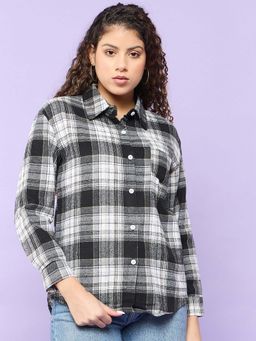 Outzidr - Black Cotton Checked Casual Shirt