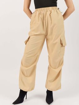 Outzidr - Khaki Cotton Elasticated Parachute Street Wear Pants