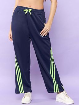 Outzidr - Navy Blue Streetwear Joggers with Green Stripes