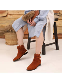 Saint G - Womens Buckle Decor Tan Leather Ankle Boots