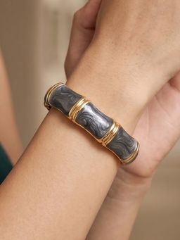 RUNORAA - Women Black Stainless Steel Contemporary Bangle