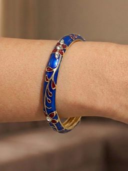 RUNORAA - Women Blue Stainless Steel Stones Bangle