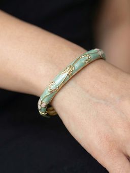 RUNORAA - Women Green Stainless Steel Stones Bangle