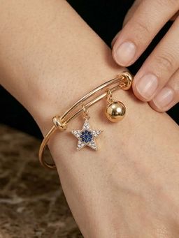 RUNORAA - Women Blue Stainless Steel Stones Bangle