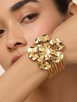 RUNORAA - Women Gold Brass Statement Cuff