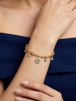 RUNORAA - Women Blue Stainless Steel Stones Cuff
