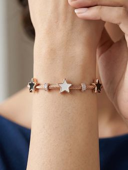 RUNORAA - Women White Stainless Steel Stones Bangle