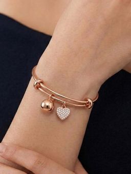 RUNORAA - Women White Stainless Steel Stones Bangle