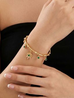 RUNORAA - Women Green Stainless Steel Evil Eye Cuff