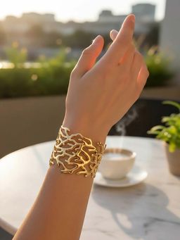 RUNORAA - Women Gold Brass Statement Cuff