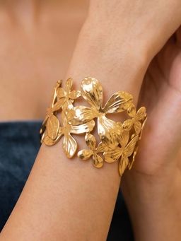 RUNORAA - Women Gold Brass Statement Cuff