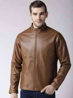 Club York - Men Brown Solid Biker Jacket