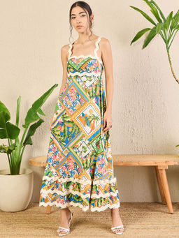 Uptownie - Women's Printed Ric-Rac Maxi Dress