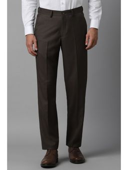 Louis Philippe - Men Brown Regular Fit Solid Pleated Formal Trouser