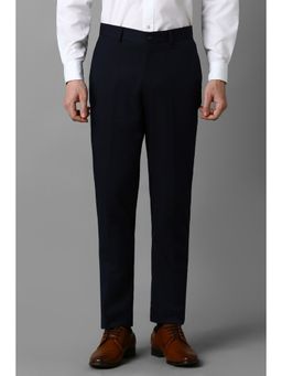 Louis Philippe - Men Navy Blue Slim Fit Solid Flat Front Formal Trouser