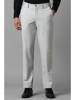 Louis Philippe - Men Grey Slim Fit Textured Flat Front Formal Trouser