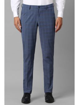 Louis Philippe - Men Navy Blue Slim Fit Check Flat Front Formal Trouser