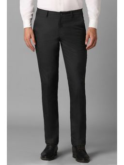 Louis Philippe - Men Black Super Slim Fit Textured Flat Front Formal Trouser