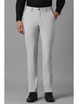 Louis Philippe - Men Grey Slim Textured Flat Front Formal Trouser