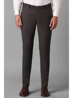 Louis Philippe - Men Brown Slim Tapered Fit Solid Flat Front Formal Trouser