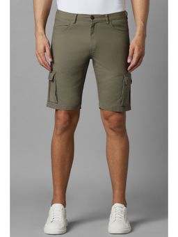 Louis Philippe - Men Olive Solid Slim Fit Shorts