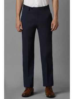 Louis Philippe - Men Navy Blue Slim Fit Solid Flat Front Formal Trouser