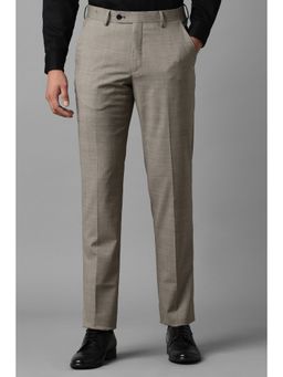 Louis Philippe - Men Taupe Slim Fit Textured Flat Front Formal Trouser