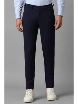 Louis Philippe - Men Navy Blue Slim Fit Solid Flat Front Casual Trouser