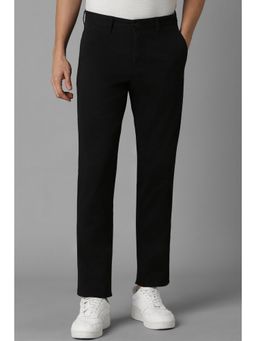 Louis Philippe - Men Black Slim Tapered Fit Solid Flat Front Casual Trouser