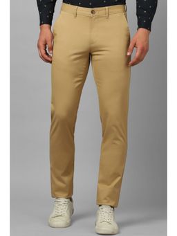 Louis Philippe - Men Beige Slim Tapered Fit Solid Flat Front Casual Trouser