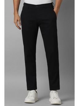 Louis Philippe - Men Black Slim Tapered Fit Solid Flat Front Casual Trouser