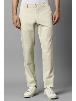 Louis Philippe - Men Cream Slim Tapered Fit Solid Flat Front Casual Trouser