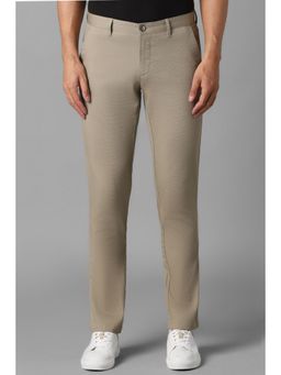 Louis Philippe - Men Beige Slim Tapered Fit Textured Flat Front Casual Trouser