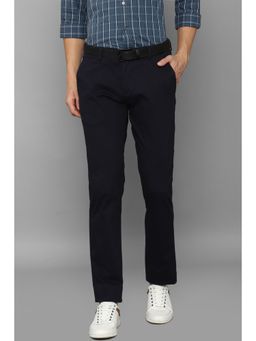 Louis Philippe - Men Navy Blue Slim Tapered Fit Solid Flat Front Casual Trouser