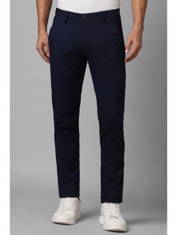 Louis Philippe - Men Navy Blue Slim Tapered Fit Solid Flat Front Casual Trouser