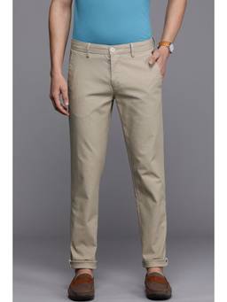Louis Philippe - Men Beige Smart Fit Solid Flat Front Casual Trouser