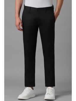 Louis Philippe - Men Black Slim Solid Flat Front Casual Trouser
