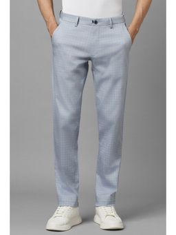 Louis Philippe - Men Blue Slim Tapered Fit Check Flat Front Casual Trouser