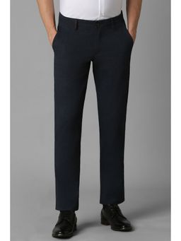 Louis Philippe - Men Black Slim Tapered Fit Textured Flat Front Casual Trouser