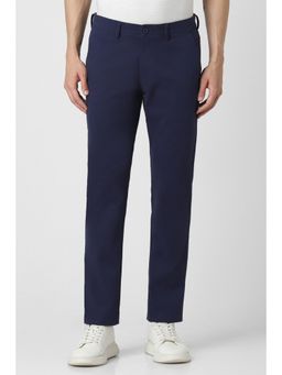 Peter England - Men Navy Blue Solid Slim Fit Casual Trouser