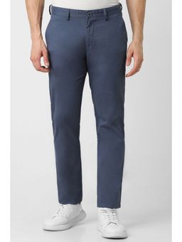 Peter England - Men Navy Blue Solid Super Slim Fit Casual Trouser