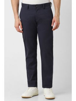 Peter England - Men Navy Blue Solid Super Slim Fit Casual Trouser
