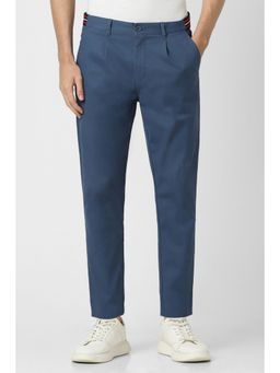 Peter England - Men Blue Solid Carrot Fit Casual Trouser