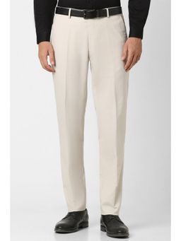 Peter England - Men Cream Solid Slim Fit Formal Trouser