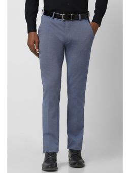 Peter England - Men Blue Textured Super Slim Fit Formal Trouser