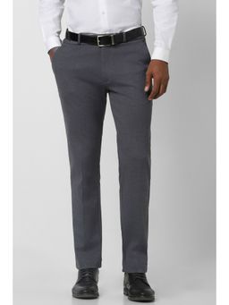 Peter England - Men Grey Textured Super Slim Fit Formal Trouser