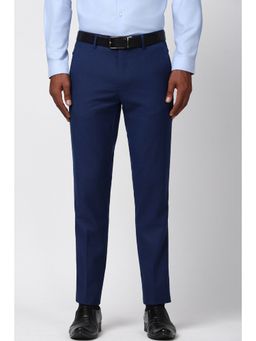 Peter England - Men Blue Check Slim Formal Trouser