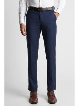 Peter England - Men Navy Blue Check Slim Fit Formal Trouser