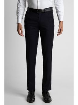 Peter England - Men Navy Blue Check Slim Fit Formal Trouser