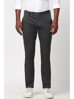 Peter England - Men Grey Textured Slim Formal Trouser